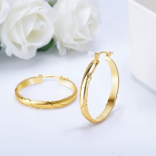 14K Gold Earrings for Women Trendy Lightweight Hoops Earrings Gold Cutting Line 14K Gold Hoop Earrings for Women2