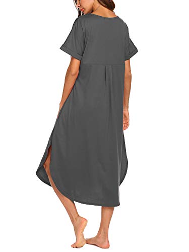 Aviier Nightgowns For Women Cotton Night Shirt Sleepwear Ladies Soft Loungewear With Pockets (Gray, Large) #TOP3