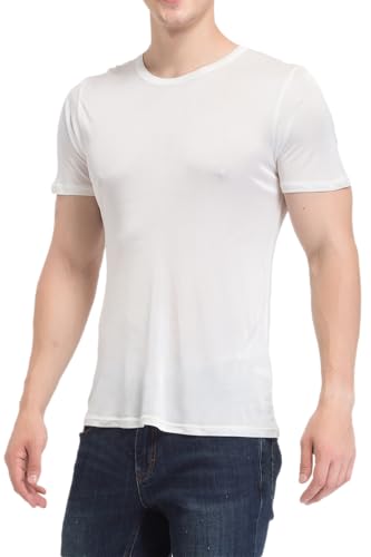 Mens Mulberry Silk T Shirt Scoop Neck TEE Shirts Short Sleeve Undershirt Lightweight Knit Silk Workout Shirts Blouse Tops3