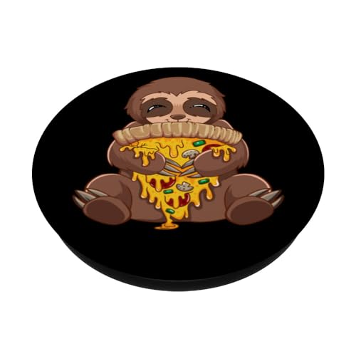 Pizza Lover Baker Movie Night Italian Sloth Pizza PopSockets Swappable PopGrip, Black - Image 2