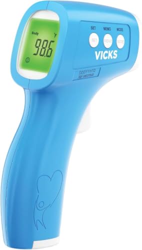 Image of Vicks Non-Contact Infrared Thermometer for Forehead, Food & Bath, No-Touch Forehead Thermometer for Adults and Kids, Fast, Reliable and Accurate, Blue 1 Count (Pack of 6)
