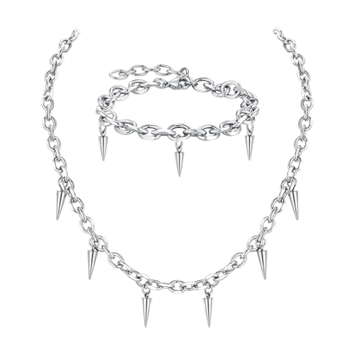 Stainless Steel Spike Goth Choker Rock Charm Necklace Paperclip Necklace Punk Jewelry Chain Necklace