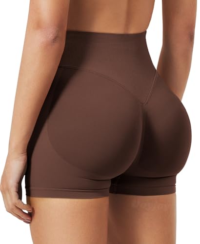 VOYJOY Women Workout Impact Shorts 2.5"/ 3.6"/ 4.5"/ 6" Scrunch Butt Lifting Gym Seamless Booty Biker Shorts Deep Brown2