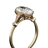 SilverQ 2 Ct Oval Cut Diamond Vintage Style Art Deco Milgrain Engagement Ring For Women 14K Yellow Gold Plated Edwardian Inspired Solitaire Ring 925 Sterling Silver Handmade Wedding Jewelry