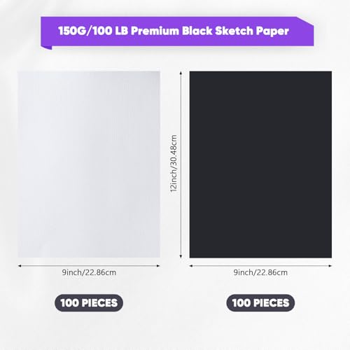 Crtiin 200 folhas de papel de desenho de esboço preto e branco de 23 x 30 cm, papel pesado 150 g/m2/