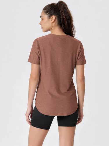 Image of ODODOS Women's Short Sleeve Performance V-Neck Tunic Tops, Ultra Soft odSTRATUM Tech Tee, Side Slit Relaxed T-Shirts