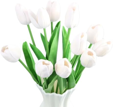 12 Pieces Artificial Tulip Flowers, 35 cm Latex Artificial Flower...