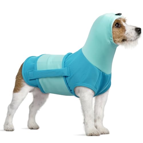 Hundepullover mit Beruhigender Kapuze Und Ohrenschutz, Hundemantel für Mittelgroße Hunde Beruhigungsweste Hunde-Angstjacke(Blau, S)