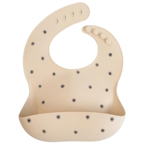 Mushie Baby Silicone Bib | Adjustable Fit Waterproof Bibs | Easy Wipe Baby Feeding Bibs | 4 Adjustable Sizes with Deep Front Pockets | 100% BPA and Phthalate Free