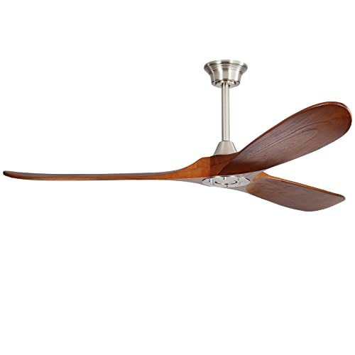 Sofucor 60 Inch Ceiling Fans No Light Modern Ceiling Fan Without Lights 3 Wood Blades Reversible DC Motor Timer Remote Control for Kitchen Bedroom Living Room Dining Room Farmhouse (walnut) 6004HTM