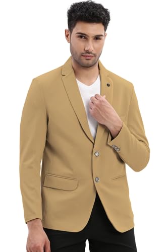 Image of SHOWOFFFF Men Solid Single Breasted Casual Blazer | Notched Lapel Full Sleeves Cotton Blazer for Mens | Slim Fit Regular Length Blazer for Men's