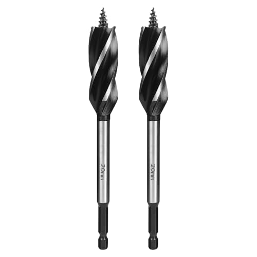 SUQIN 1/4 Zoll Sechskantschaft Schneckenbohrer 20mm x 165mm x 2Pcs Professional Holzbohrer,Selbstvorschub Stahl Schlangenbohrer für Weichholz, Hartholz,Kunststoff