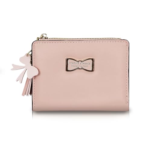 Women's Wallets, PU Leather Credit Card Holder Small Wallet for Women and Girls, Bifold Wallet with Zipper Cute Wallet for Travelling, Walking, Dating, Shopping (pink)