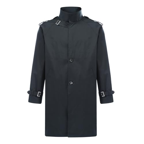 Allthemen Gabardina Longitud Media Hombre Trench Abrigo Cuello Alzado con Botones a Prueba de Viento Otoño Invierno Azul marino M