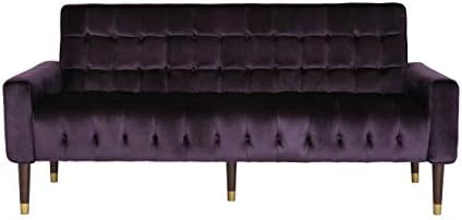 Christopher Knight Home Adan Tufted Velvet Sofa Tipped Tapered Legs, BlackBerry and Gold Finish