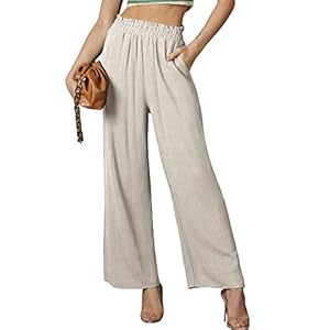 DOUBLJU Women Linen Pants Casual Loose High Waist Boho Wide Leg Cropped Palazzo Beach Pants Summer Outfits for wonen 2024