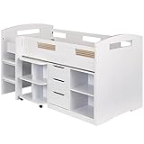 スマート・アイ(smart-i) システムベッド 【 子供用 】木製 シングル コンパクト シェルフ 本棚 階段付き 高さ114cm Shelm(シェルム) オールヴィンテージホワイト