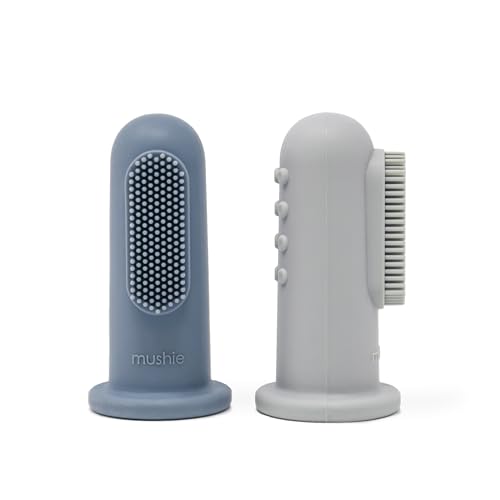 Image of mushie Baby Finger Toothbrush (Tradewinds/Stone) 2-Pack