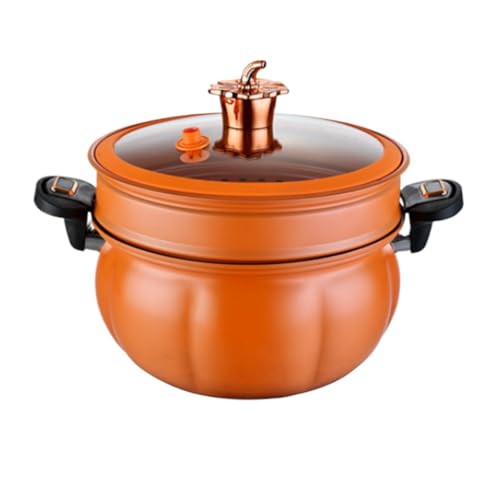 LAJOKING 両手鍋、鋳鉄鍋、多機能、急速加熱、お手入れ簡単、大容量、蒸し料理、電磁調理器とガス対応、家庭用に最適 (オレンジシングルポット+蒸し器)