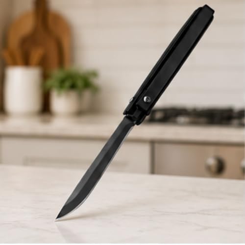 Image of TAZLYN knife foldable Stainless Steel - Manual Cutting Tool Cutting Tool for Vegetables for Kitchen & Travel Use Blade for Fruit Cutting, Kitchen Use | Survival Tool Leather Case
