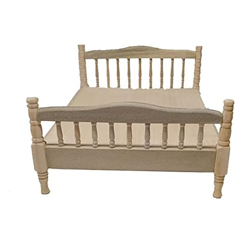 Auleset 1 12 Scale Dollhouse Furniture, Wooden Double Bed High Simulation Tiny Decor 1/12 Scale Dollhouse Double Bed Kids Gift for Room Scene - A Cover