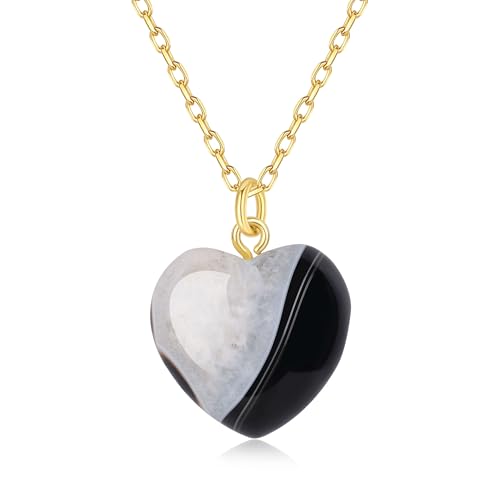 Collier acier inoxydable femme et pendentif agate, le cadeau cœur unique