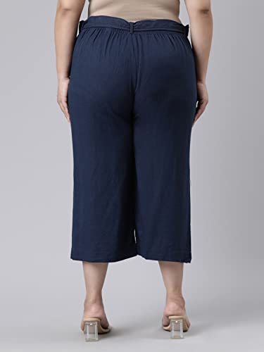 Image of GO COLORS Solid Linen Culottes for Women | High Rise, Side Pockets, Front tie-up