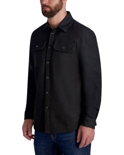 KARL LAGERFELD Men's Chest Pockets Long Sleeve Mixed Pattern Shirt Jacket2