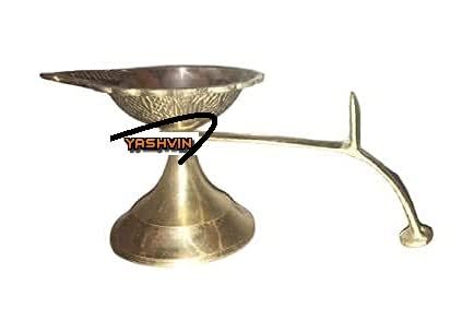 VEENA Aarti Diya with Handle Brass Akhand Diya for Puja || Heavy Base Aarti Diya || Camphor Loban Dhuni Oil Lamp Puja| Deepak with Handle for Pooja , Temple Diya, Diya for Home Mandir ||VA37