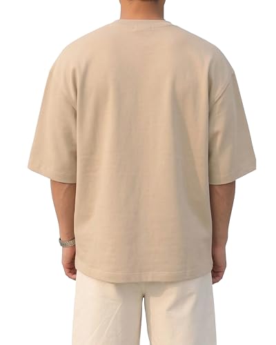Image of BARKEYO Men's Half Sleeve Round Neck French Terry Oversized Drop Shoulder T-Shirt for Men