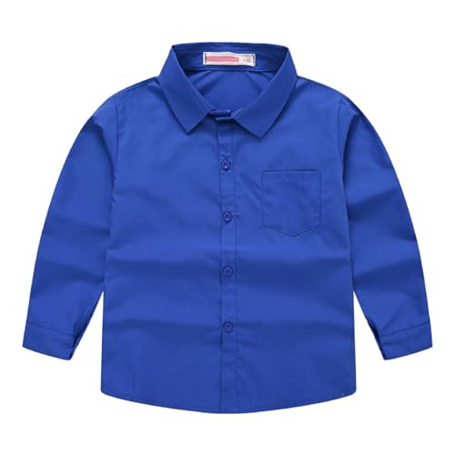 Boys Long Sleeve Solid Color Shirts Classic Collared Button Cotton Trendy Shirts Tops Fall Clothes with Chest Pocket