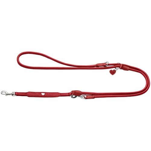 Hunter Verstellbare Hundeführleine Round & Soft Love, Farbe: rot, weiches Rindnappaleder, rundgelegt, 3-fache Verstellmöglichkeit, eingenähtes Herz, Handarbeit, Made in Germany, Größe: 6/200