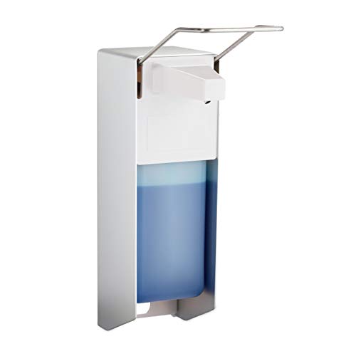 Preisvergleich Produktbild Relaxdays Eurospender, 1000 ml, Desinfektionsmittel, Seife, Ellenbogen-Hebel, Wandbefestigung, Hygienespender, silber