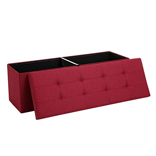 SONGMICS Storage Ottoman Bench, Chest with Lid, Padded and Foldable Seat with Metal Support, Bedroom, Hallway, Space-Saving, 31.7 Gal (120L) Capacity, Hold up to 660 lb, Red ULSF77RD