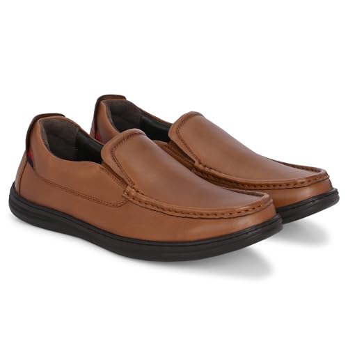 Image of Blue Leather by Centrino Genuine Leather Slip-On Men's Formal Shoe |Stylish with Soft Cushioned Insole |Trendy Non Lace-Up Design |Durable Leather with Anti-Skid Sole | Perfect for Formal Wear (3998)
