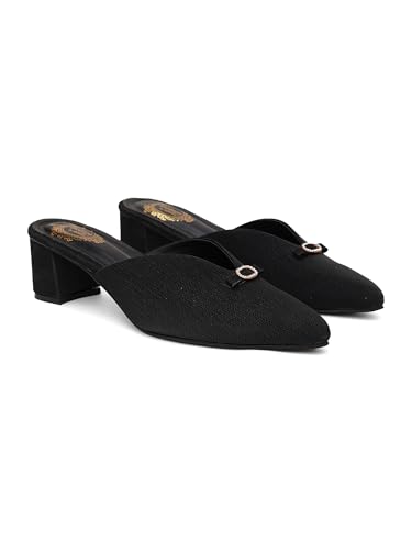 Image of Shoetopia Women's Pointed Toe Mules with Low Block Heel | Stylish Slip-On Heels for Casual & Party Footwear