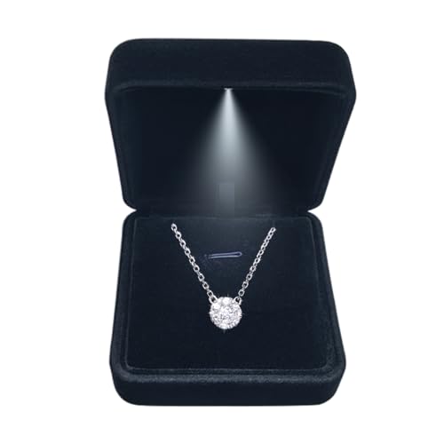 GBYAN Pendant Necklace Box with LED Light Necklace Gift Box Velvet Jewelry Display Case for Proposal Engagement Wedding and Birthday Black
