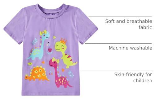 Image of Toddler Girls Clothes T-Shirt Short Sleeve Graphic Tee Cartoon Dinosaur 2-6T Girl Shirt Summer