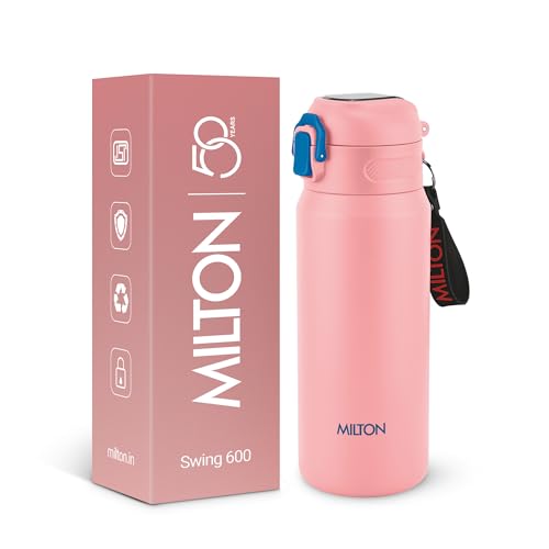 Image of Milton Swing 600 Thermosteel Water Bottle 540 ml with One Touch Safety Lock, Long Hours Hot and Cold, Leak Proof Lid, ISI Certified I Vacuum Insulated I for Office, Gym, School I Pink