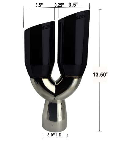 Image of NETAMI 3 inch Inlet to 3.5 inch Dual Outlet Stainless Steel Exhaust Tip Angle Cut Black Chrome