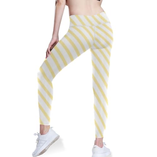 Leggings de yoga con rayas amarillas llamativas y patrón de cintura alta 3