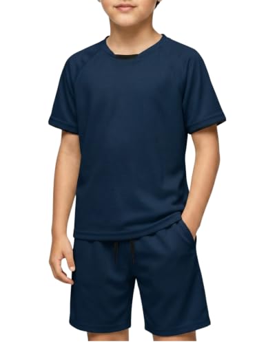Image of Arshiner Boys Loose Athletic Set Crew Neck T-Shirt & Mesh Short 4-13 Years | Boys Loose Athletic Shorts Set Performance Crew Neck T-Shirt and Mesh Short Outfits Lightweight & Breathable