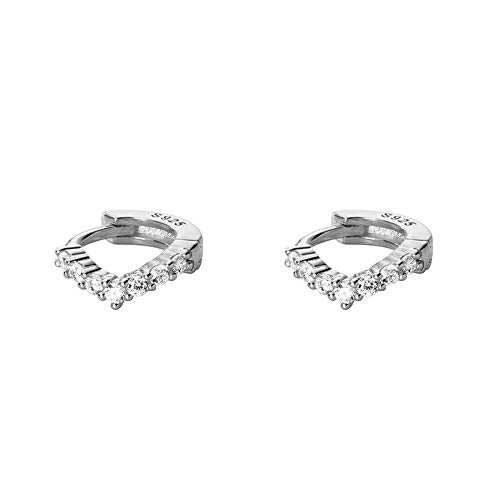 V Shaped Tiny Sleeper Cartilage Piercing Hoop Earrrings for Women 2nd Hole s925 Sterling Silver Crystal Huggie Tragus Small Hoop 6mm Fashion Jewelry for Birthday Best Friend (CZ Silver)
