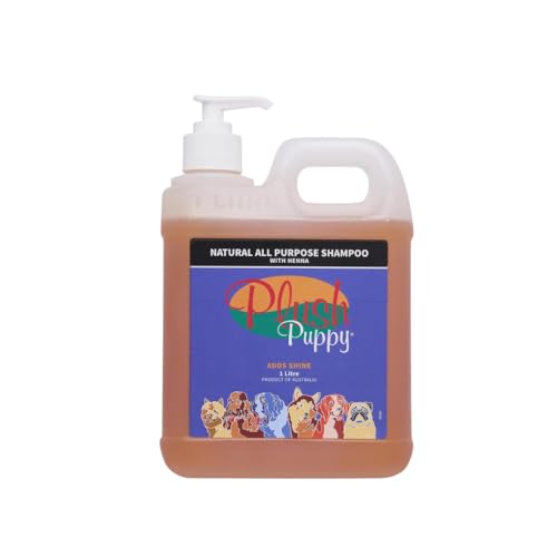 Image of PLUSH PUPPY Shampoo for Cats and Dogs - Ideal for Short Coated Breeds, Enhances Shine, Maintains Skin Health, Paraben Free, No Artificial Fragrance, All Purpose Pet Shampoo with Henna (1 L)