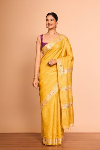 Taneira yellow tussar silk saree in tussar silk – image 3