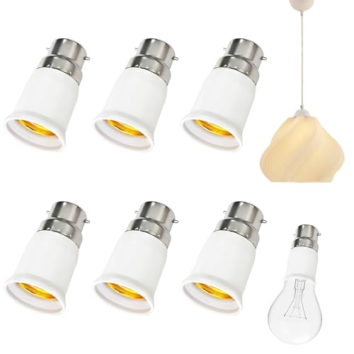 6 PCS Adaptateur B22 e E27,Adaptateur Ampoule Baillonette vers Vis, Convertisseur de Douille Baïonnette B22 vers Vis E27,0-250V,pour Ampoules...