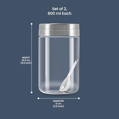 Image of MILTON Steel Seal 1000 Airtight Food Grade Modular Plastic Container | BPA Free, Stackable & Transparent | Wide Mouth with See-Through Lid | Ideal for Cereals, Pulses, Spices, Set of 2, 1000 ml each