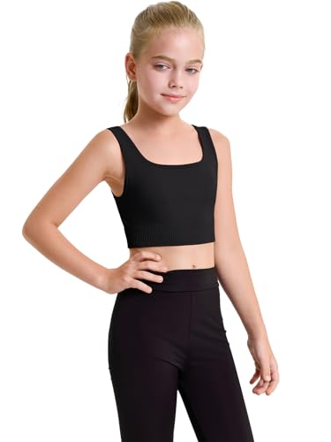 Haloumoning Girls Training Bra Sports Bra Kids Athletic Seamless Ribbed Stretchy Crop Tops Dance Yoga 5-14 Years3