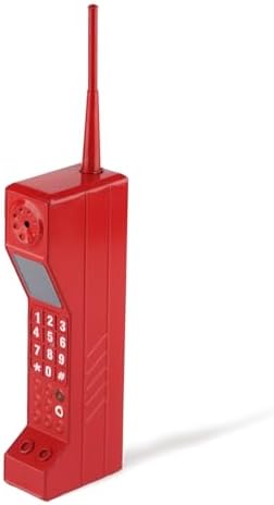 Retro 90s Style Decorative Brick Phone Prop with Pager, Vintage Red Cellphone Replica for Home Living Room Display