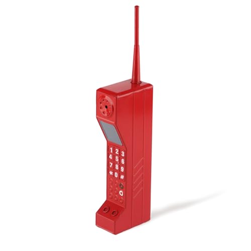 Retro 90s Style Decorative Brick Phone Prop with Pager, Vintage Red Cellphone Replica for Home Living Room Display